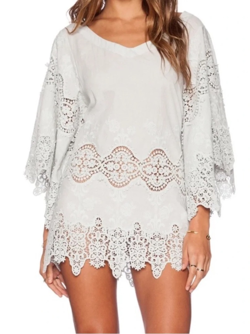 EBERJEY Castaway Embroidered Lace cotton Tunic Top Coverup